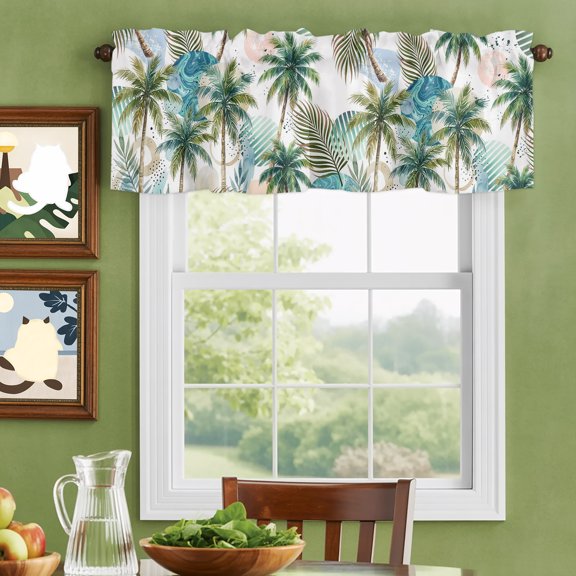 Valances for Windows,Coconut Trees Leaves Geometrical Art Kitchen Curtain Valance Short Rod Pocket Panels Circle Stripes Plants Small Window Treatment for Living Room Bedroom Bathroom,42"Wx12"L