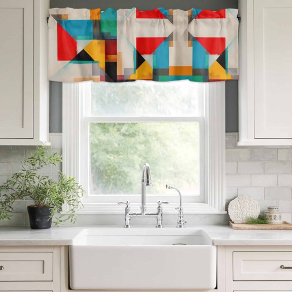 Valances for Windows,Color Block Overlay Colorful Kitchen Curtain Valance Short Rod Pocket Panels Modern Minimalist Abstract Color Small Window Treatment for Living Room Bedroom Bathroom,42"Wx12"L