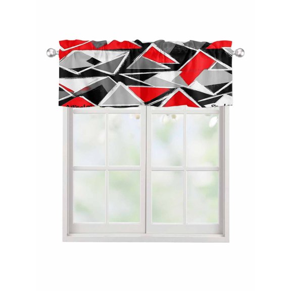 Valances for Windows Color Block Triangle Rod Pocket Cafe Window Treatments Valance Curtains for Kitchen Bathroom Laundry Basement Windows 42"x12"