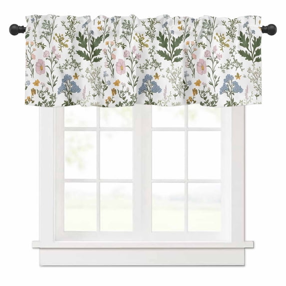 Valances for Windows Colored Plant Flowers Leaf Butterfly Valance Rod Pocket Window Treatments Curtains for Kitchen Small Windows Living Room Bedroom Bathroom, 42"x18"