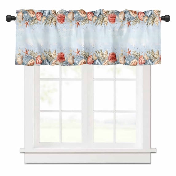 Valances for Windows Colorful Shell Ocean Coral Summer Beach Valance Rod Pocket Window Treatments Curtains for Kitchen Small Windows Living Room Bedroom Bathroom, 60"x18"