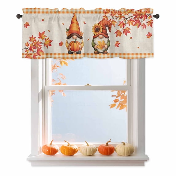 Valances for Windows Country Gnome Fall Maple Leaves Rod Pocket Short Curtain for bathroom living room bedroom Pastoral Pumpkin Sunflower 1 Panel 42x12in