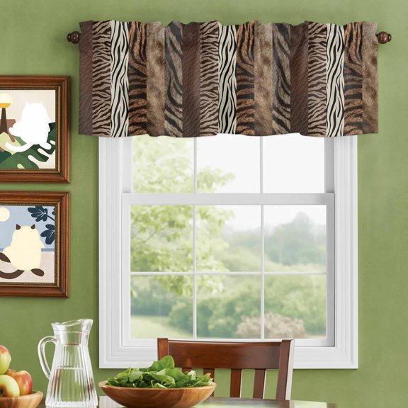 Valances for Windows,Country Zebra Texture Kitchen Curtain Valance Short Rod Pocket Panels Farmhouse Brown Animal Pattern Printed Small Window Treatment for Living Room Bedroom Bathroom,42"Wx12"L