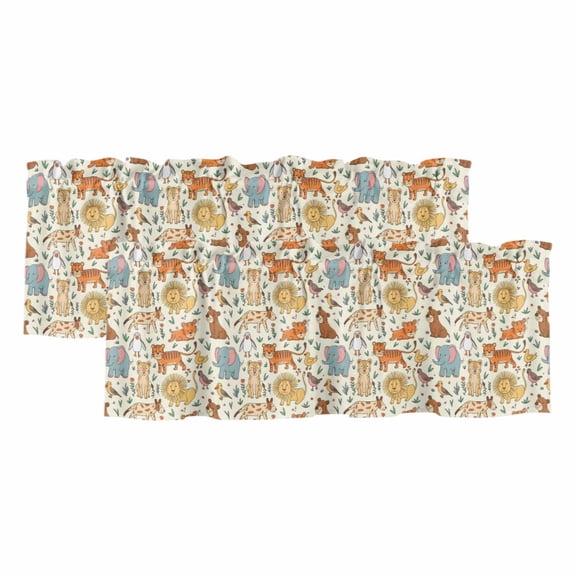 Valances for Windows, Cute Animals Zoo Valance Curtains Blackout Drapes for Kitchen/Bathroom/Cafe, Cartoon Funny Elephant Tiger Rod Pocket Window Toppers Valances 2 Pack Clearance 42''x12''