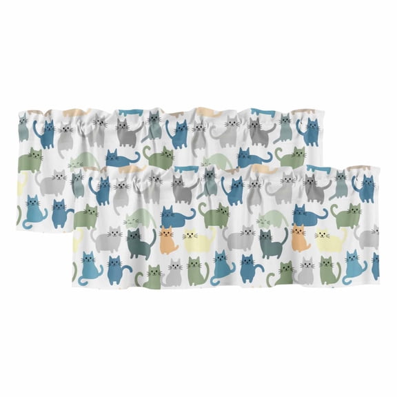 Valances for Windows, Cute Cats Animals Kitchen Curtains Valances 2 Pack for Living Room Bedroom Bathroom, Pets Colorful Cartoon Simple Light Filtering Curtains Rod Pocket Valance 42"x12"
