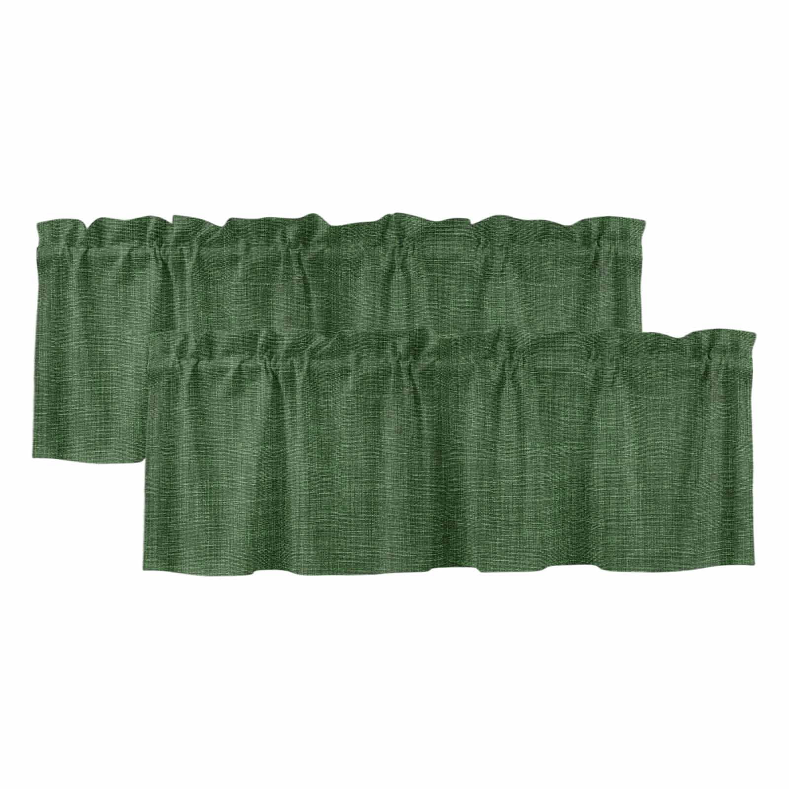 Valances for Windows, Dark Green Burlap Texture Kitchen Curtains Valances 2 Pack for Living Room Bedroom Bathroom, Farmhouse Vintage Green Light Filtering Curtains Rod Pocket Valance 42"x12"