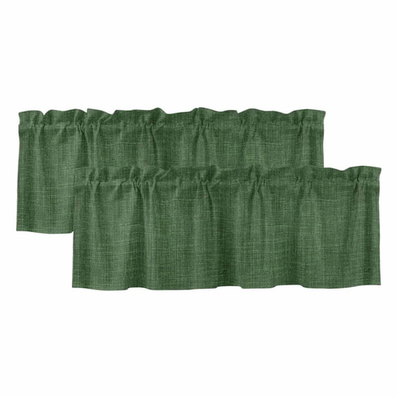 Valances for Windows, Dark Green Burlap Texture Kitchen Curtains Valances 2 Pack for Living Room Bedroom Bathroom, Farmhouse Vintage Green Light Filtering Curtains Rod Pocket Valance 42"x12"