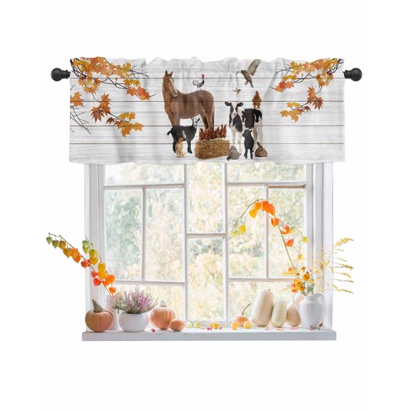 Valances for Windows Fall Thanksgiving Farm Animals Rod Pocket Cafe Window Treatments Valance Curtains for Kitchen Bathroom Laundry Basement Windows 56"x16"