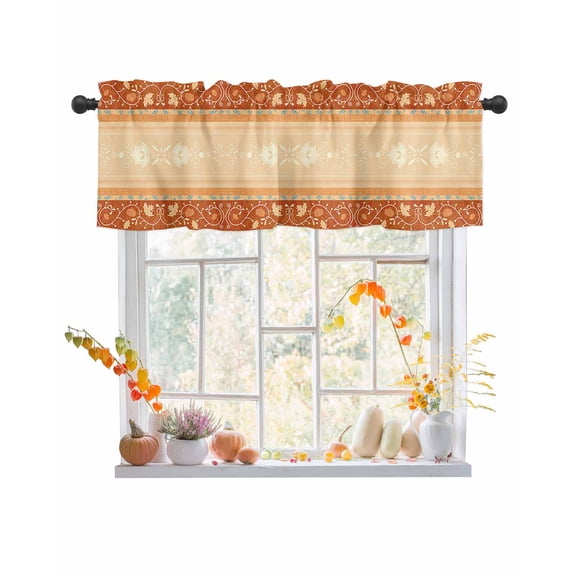 Valances for Windows Fall Traditional Bohemia Ethnic Symbols Brownness Rod Pocket Cafe Window Treatments Valance Curtains for Kitchen Bathroom Laundry Basement Windows 56"x16"