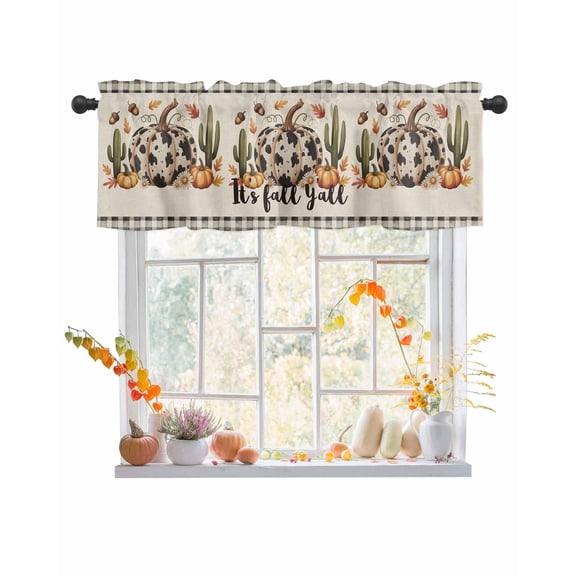 Valances for Windows, It's Fall Yall Watercolor Pumpkin Thanksgiving Cactus Linen Rod Pocket Short Window Valance Curtains Holiday Window Treatment for Kitchen Living Room Bathroom, 42"x18"