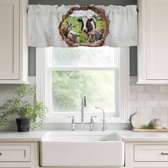 Valances for Windows,Farm Cows Goats Pigs Chicken Kitchen Curtain Valance Short Rod Pocket Panels Summer Pastoral Meadow Small Window Treatment for Living Room Bedroom Bathroom,42"Wx12"L