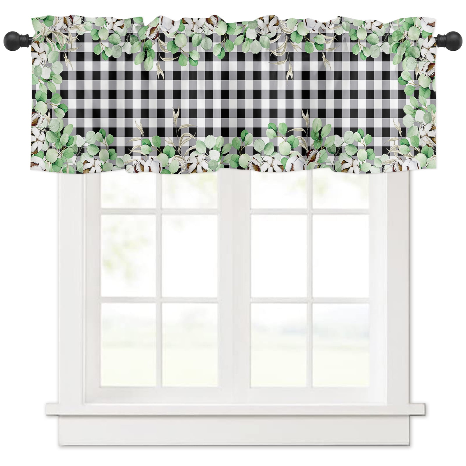 Valances for Windows Farmhouse Black White Buffalo Check Summer