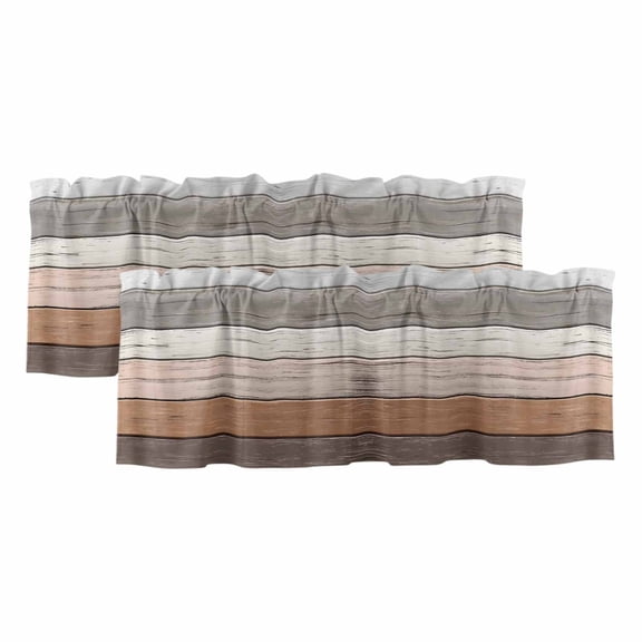 Valances for Windows, Farmhouse Brown Grey Kitchen Curtains Valances 2 Pack for Living Room Bedroom Bathroom, Country Vintage Wooden Light Filtering Curtains Rod Pocket Valance 42"x12"