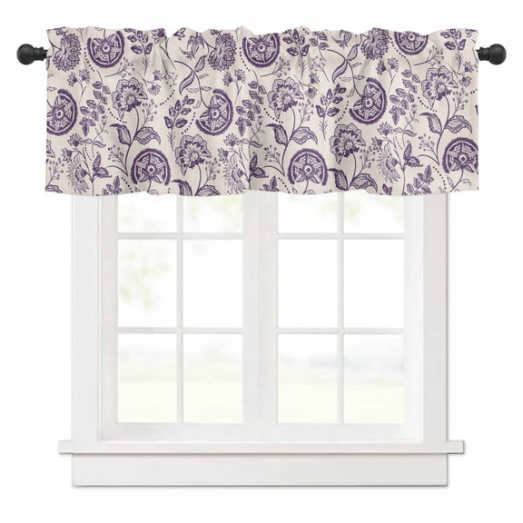 Valances for Windows Farmhouse Dark Purple Floral Linen Boho Paisley Flower Rustic Valance Rod Pocket Window Treatments Curtains for Kitchen Small Windows Living Room Bedroom Bathroom, 42"x18"
