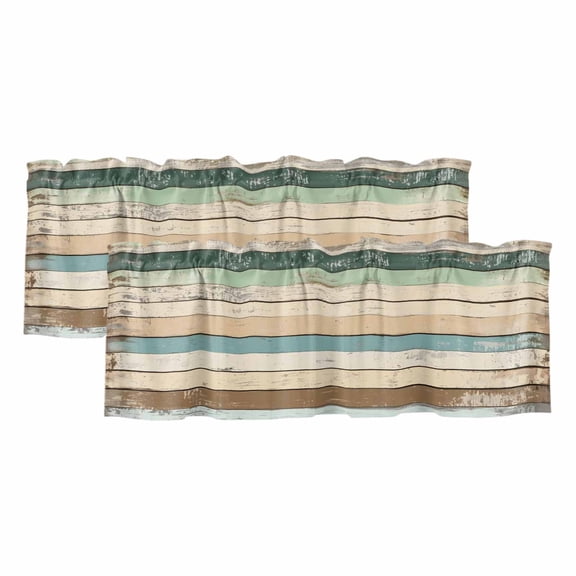 Valances for Windows, Farmhouse Green Brown Kitchen Curtains Valances 2 Pack for Living Room Bedroom Bathroom, Vintage Ombre Wooden Light Filtering Curtains Rod Pocket Valance 42"x12"