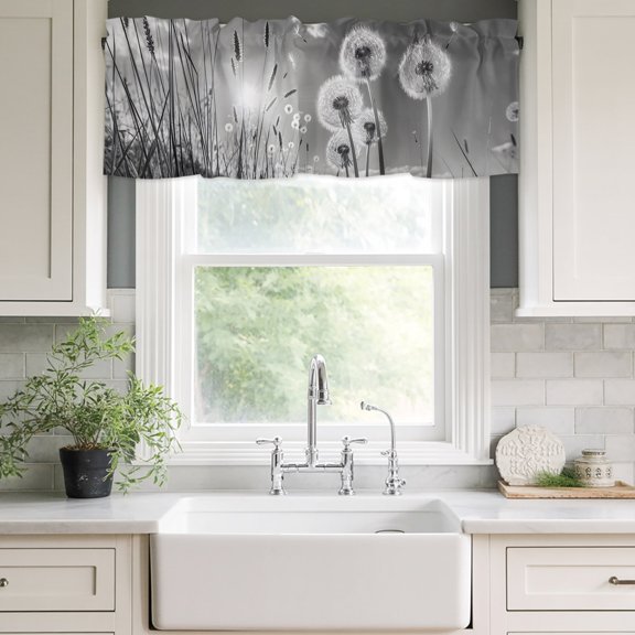 Valances for Windows,Farmhouse Grey Field Dandelion Rural Plant Kitchen Curtain Valance Short Rod Pocket Panels Idyllic Botanical Small Window Treatment for Living Room Bedroom Bathroom,42"Wx12"L