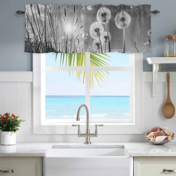 Valances for Windows Farmhouse Grey Field Dandelion Rural Plant Rod Pocket Short Curtain for Bathroom Living Room Bedroom Idyllic Botanical 1 Panel 54x18in