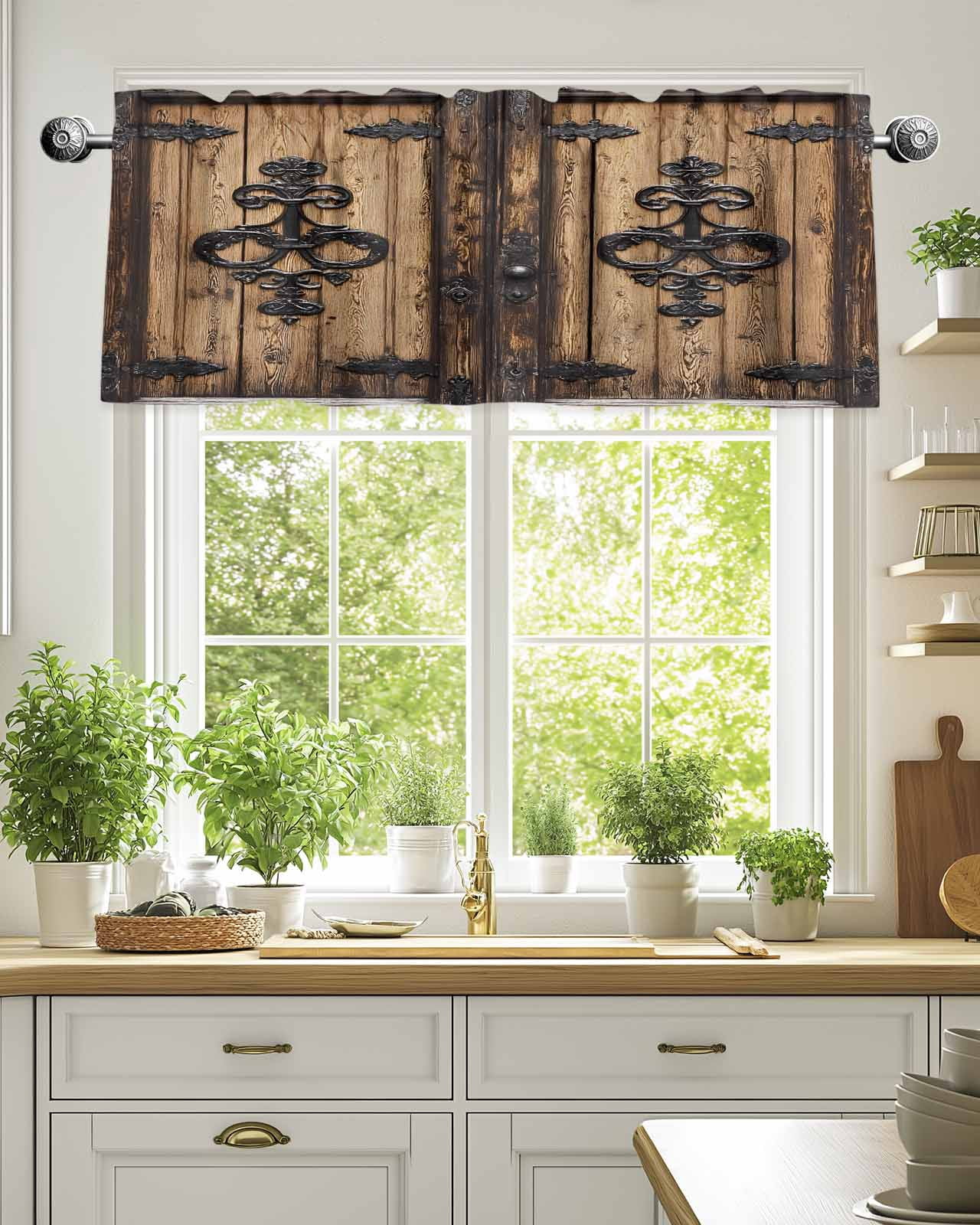 Valances for Windows Farmhouse Plank Wooden Door Barn Door Valance Rod