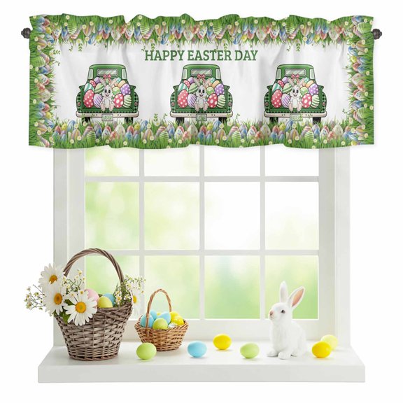 Valances for Windows Farmhouse Rabbit Colorful Egg Rod Pocket Short Curtain for Bathroom Living Room Bedroom Spring Flower Happy Easter 1 Panel 42x12in