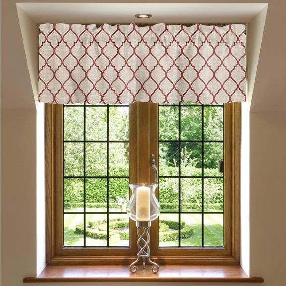 Valances for Windows Farmhouse Style,Modern Stripe Geometric Decorative Valance Curtains for Kitchen Windows,Living Room,Red Blackout Curtain Valances,54x18in (Modern 1)