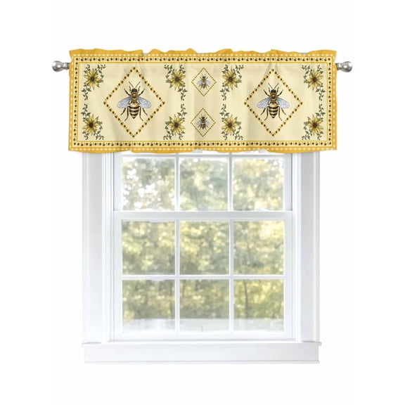 Valances for Windows Farmhouse Sunflower Bee Rod Pocket Short Curtain for Bathroom Living Room Bedroom Pastoral Floral Retro Yellow Theme 1 Panel 54x18in