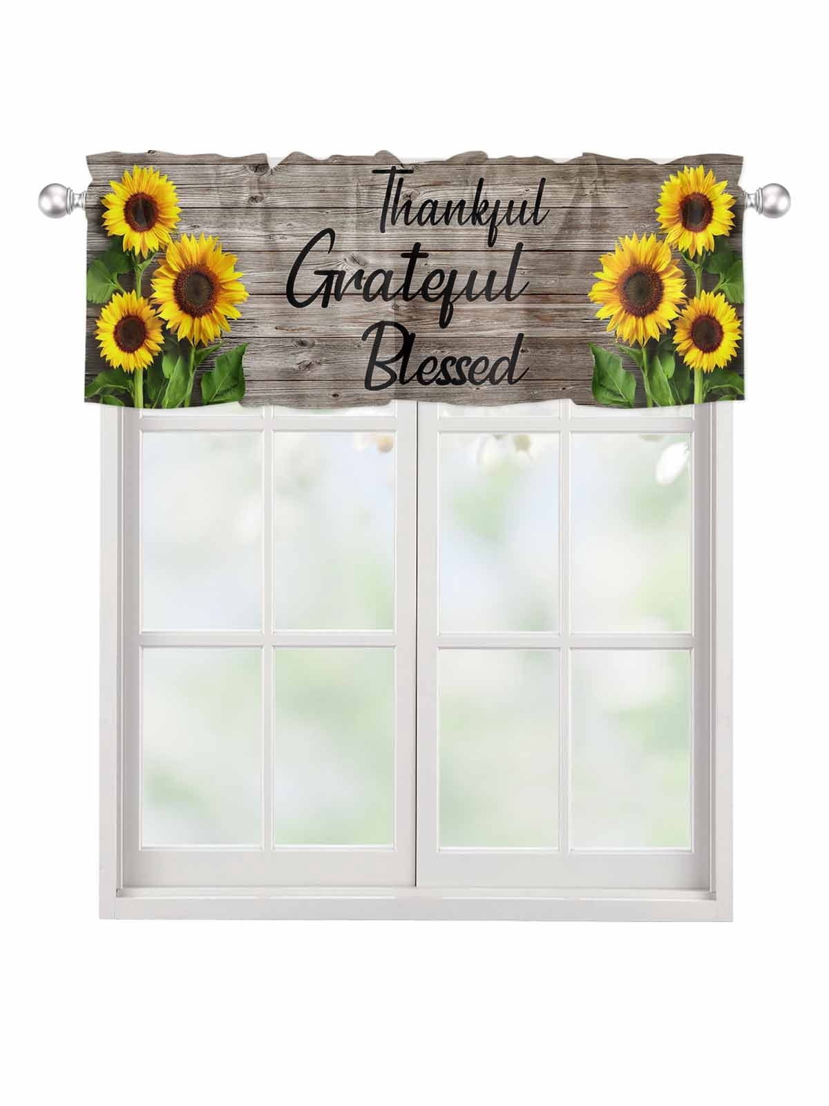 Valances for Windows Farmhouse Sunflower Leaf Rod Pocket Cafe Window ...