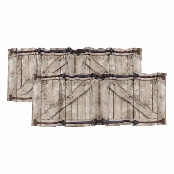 Valances for Windows, Farmhouse Wood Grain Valance Curtains Blackout Drapes for Kitchen/Bathroom/Cafe, Vintage Country Barn Gate Brown Rod Pocket Window Toppers Valances 2 Pack Clearance 42''x18''