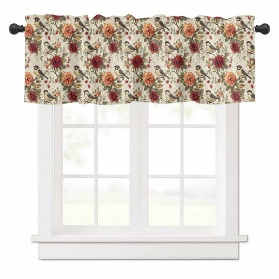 Valances for Windows Flowers Vintage Branches Bird Floral Valance Rod Pocket Window Treatments Curtains for Kitchen Small Windows Living Room Bedroom Bathroom, 42"x18"