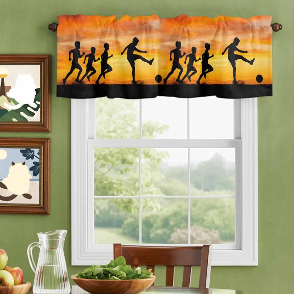 Valances for Windows,Football Sports Competition Kitchen Curtain Valance Short Rod Pocket Panels Sunset Background Small Window Treatment for Living Room Bedroom Bathroom,42"Wx12"L