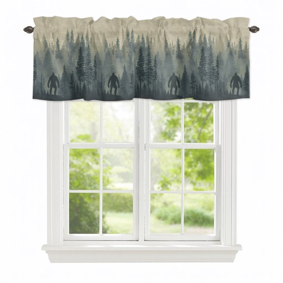 Valances for Windows Forest Gorilla Wild Animal Trees Silhouette Rod Pocket Short Curtain for Bathroom Living Room Bedroom Vintage Linen 1 Panel 42x12in