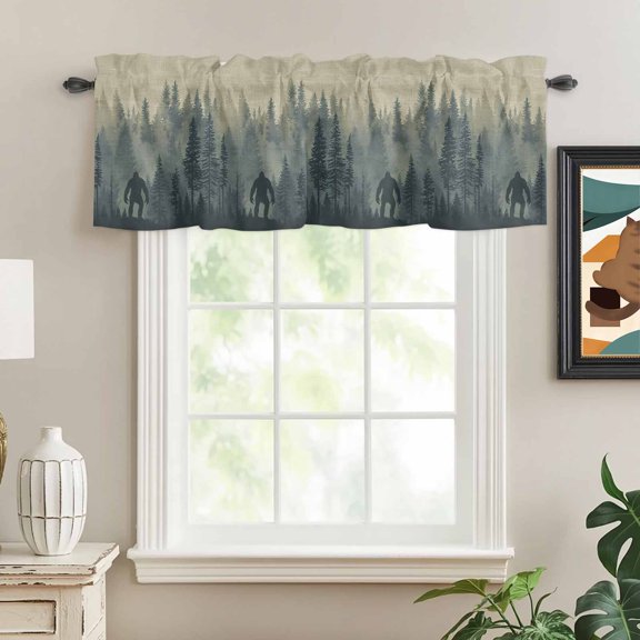 Valances for Windows,Forest Gorilla Wild Trees Silhouette Kitchen Curtain Valance Short Rod Pocket Panels Vintage Linen Small Window Treatment for Living Room Bedroom Bathroom,54"Wx18"L