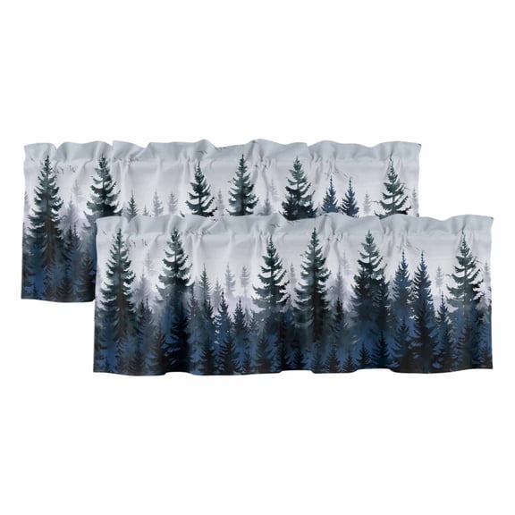 Valances for Windows, Forest Kitchen Curtains Valances 2 Pack for Living Room Bedroom Bathroom, Dark Blue Fall Bird Vintage Farmhouse Tree Light Filtering Curtains Rod Pocket Valance 42"x12"