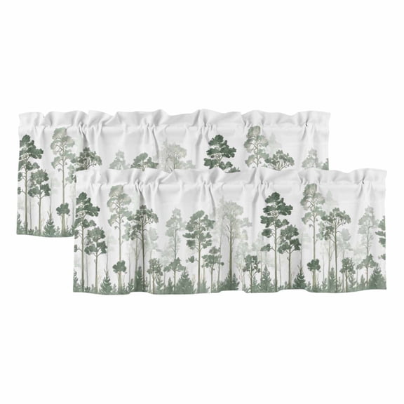 Valances for Windows, Forest Nature Tree Kitchen Curtains Valances 2 Pack for Living Room Bedroom Bathroom, Wild Plant Botanical Green White Light Filtering Curtains Rod Pocket Valance 42"x12"