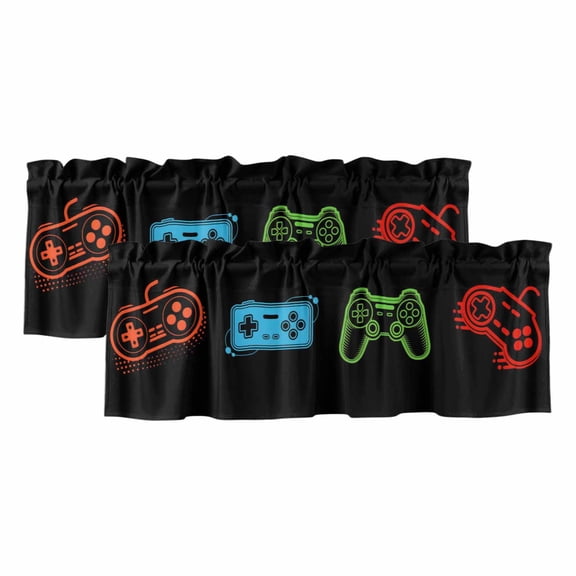 Valances for Windows, Game Controller Kitchen Curtains Valances 2 Pack for Living Room Bedroom Bathroom, Modern Art Gaming Handheld Black Light Filtering Curtains Rod Pocket Valance 42"x12"