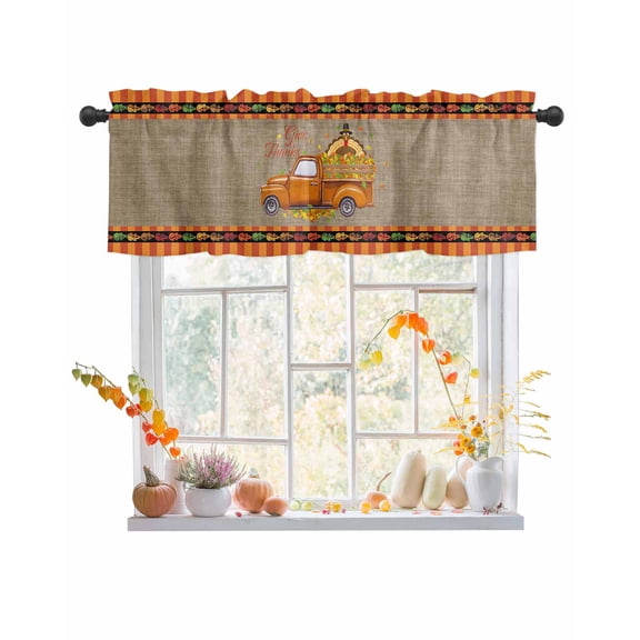 Valances for Windows Give Thanks Turkey Maple Truck Rustic Stripes Rod Pocket Cafe Window Treatments Valance Curtains for Kitchen Bathroom Laundry Basement Windows 56"x16"