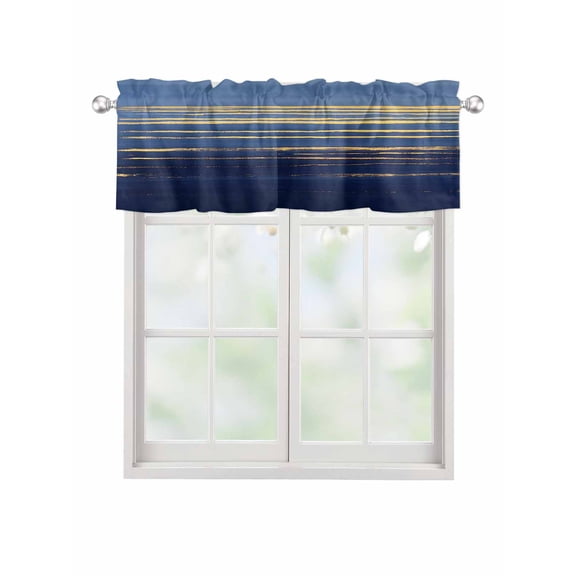 Valances for Windows Golden Water Ripple Rod Pocket Cafe Window Treatments Valance Curtains for Kitchen Bathroom Laundry Basement Windows 42"x12"