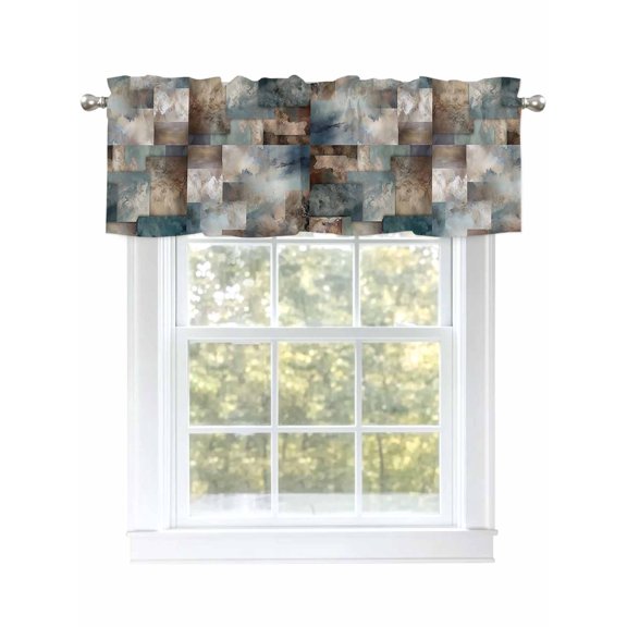 Valances for Windows Gradient Color Block Abstract Art Rod Pocket Short Curtain for Bathroom Living Room Bedroom Twisted Line Modern Style 1 Panel 42x12in