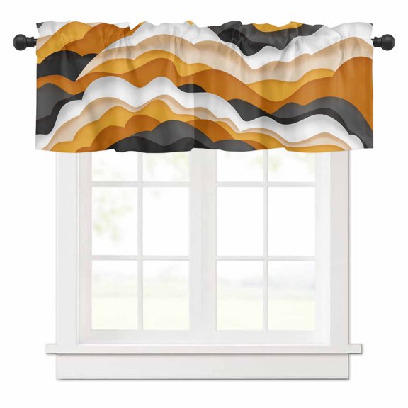 Valances for Windows Gradient Ocean Waves Orange Gray Gradient Waves Valance Rod Pocket Window Treatments Curtains for Kitchen Small Windows Living Room Bedroom Bathroom, 42"x18"