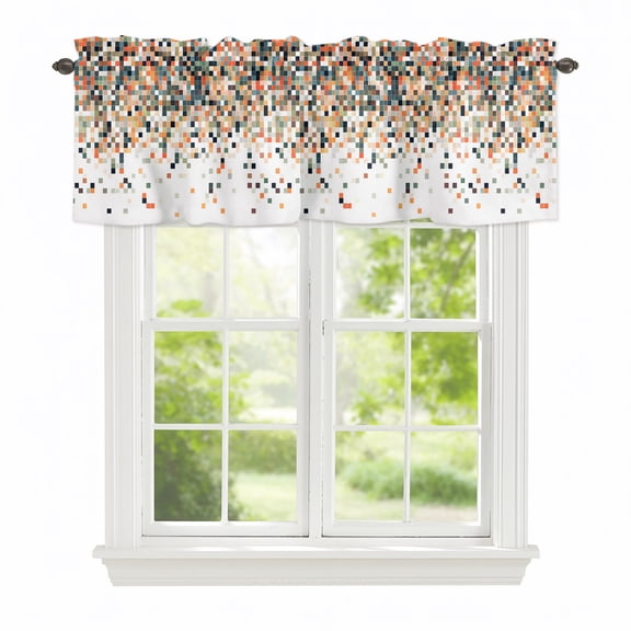 Valances for Windows Gradient Orange Red Color Block Rod Pocket Short Curtain for Bathroom Living Room Bedroom Abstract Brown Geometric 1 Panel 54x18in