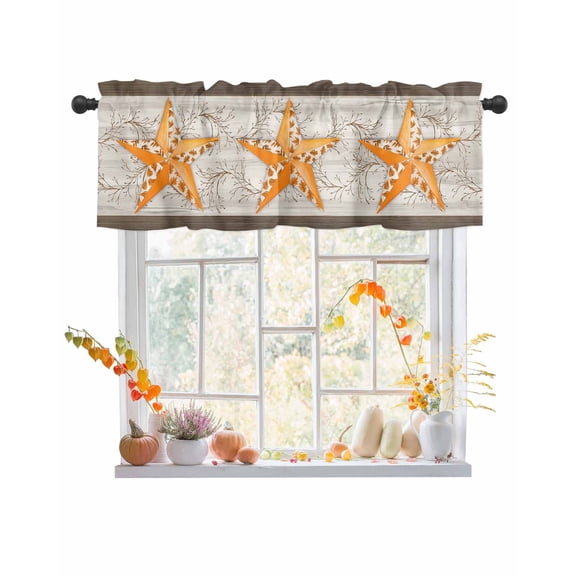 Valances for Windows Gray Starfish Wood Grain Border Rod Pocket Cafe Window Treatments Valance Curtains for Kitchen Bathroom Laundry Basement Windows 56"x16"