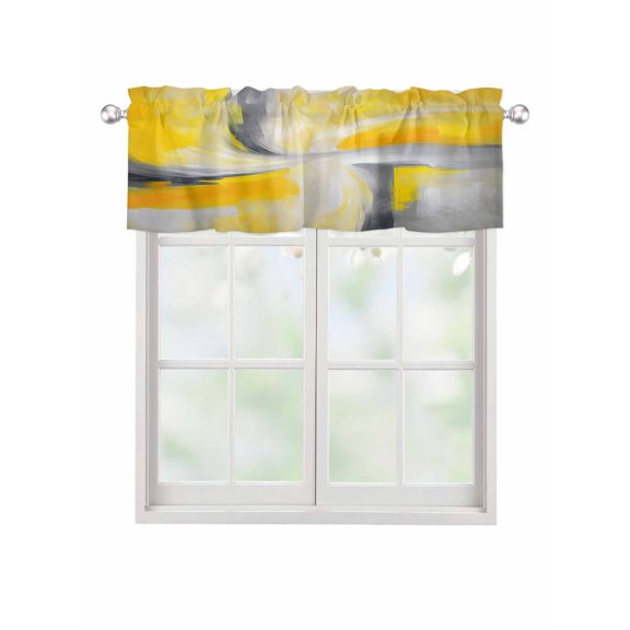 Valances for Windows Gray Yellow Gradient Rod Pocket Cafe Window Treatments Valance Curtains for Kitchen Bathroom Laundry Basement Windows 42"x12"