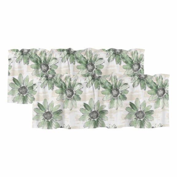 Valances for Windows, Green Sunflower Valance Curtains Blackout Drapes for Kitchen/Bathroom/Cafe, Spring Summer Botanical Flowers Rod Pocket Window Toppers Valances 2 Pack Clearance 42''x12''