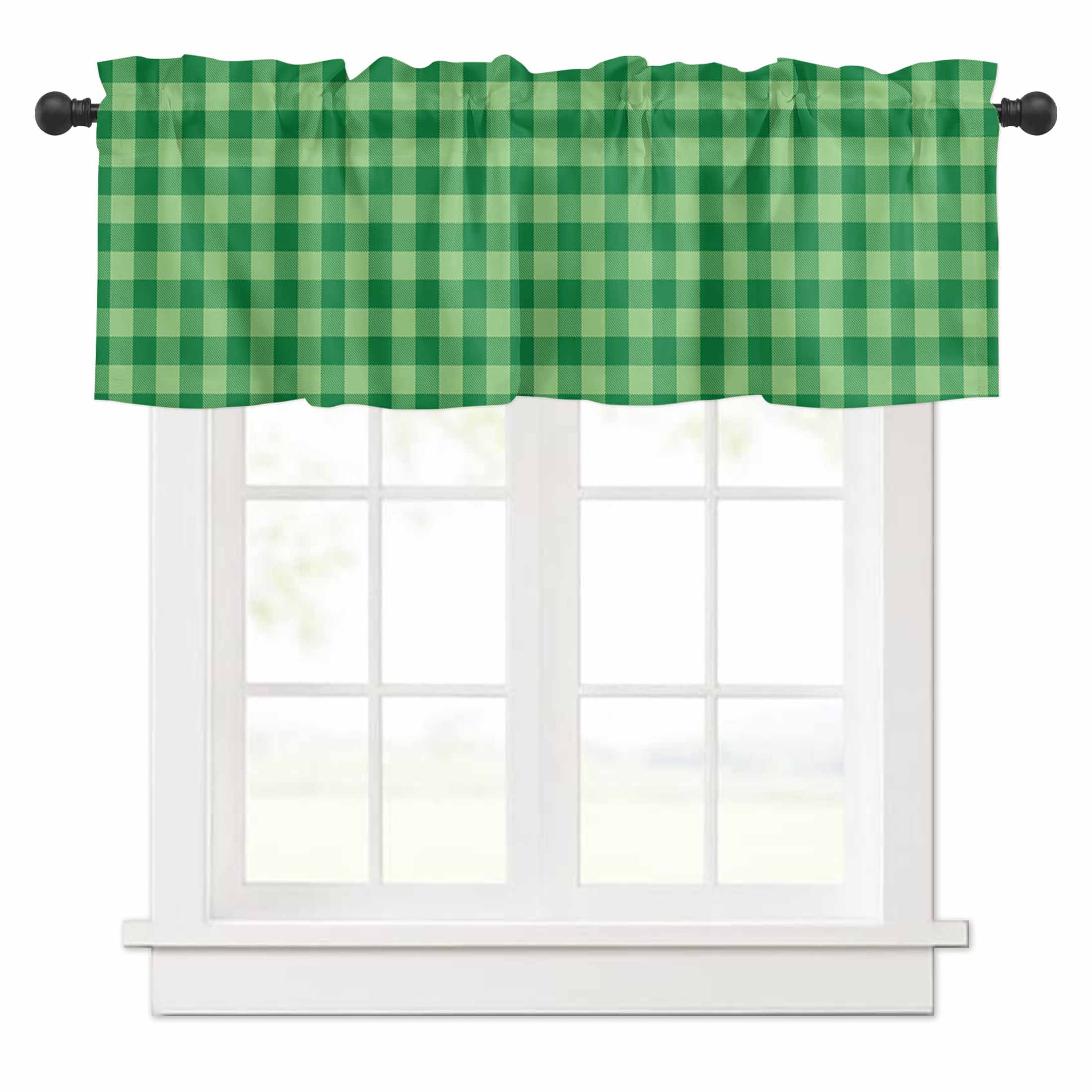 Valances for Windows Green White Check Plaid Window Valances Rod Pocket ...