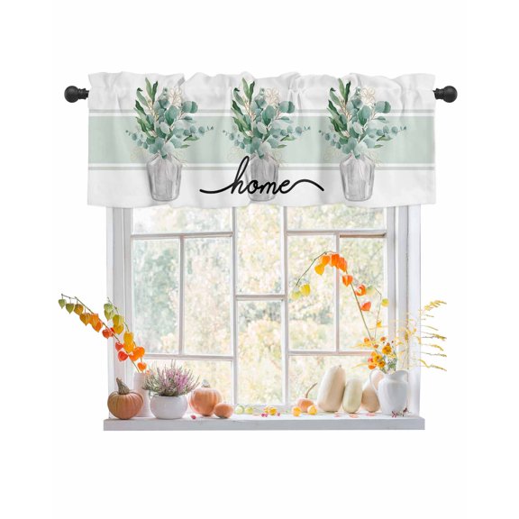 Valances for Windows HOME Vintage Green Eucalyptus Leaves Leaf Rod Pocket Cafe Window Treatments Valance Curtains for Kitchen Bathroom Laundry Basement Windows 60"x18"