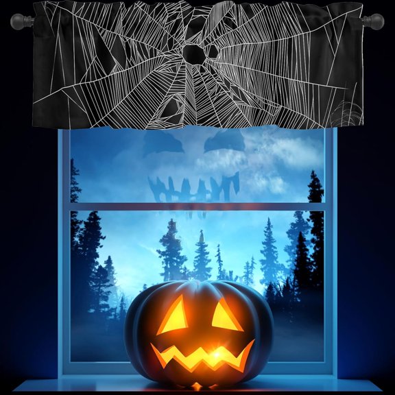Valances for Windows Halloween Decorations Indoor Kitchen Curtains and Valances Door Window Curtains Blackout Halloween Window Clings for Living Room Bedroom Bathroom Web Halloween Home Decor Party