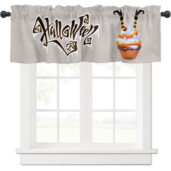 Valances for Windows Halloween Witch Cake Kitchen Curtains Valances Rod Pocket Small Window Treatments Valance Curtains for Living Room Bedroom Bathroom, 54x18 Inch