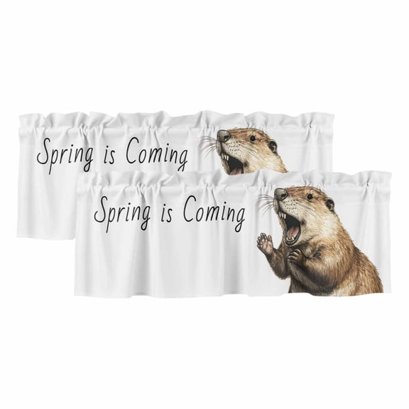 Valances for Windows, Happy Groundhog Day Valance Curtains Blackout Drapes for Kitchen/Bathroom/Cafe, February Spring Party Cute Animals Rod Pocket Window Toppers Valances 2 Pack Clearance 42''x12''