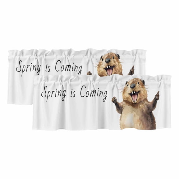 Valances for Windows, Happy Groundhog Day Valance Curtains Blackout Drapes for Kitchen/Bathroom/Cafe, Funny Cute Animal Spring Pastoral Rod Pocket Window Toppers Valances 2 Pack Clearance 54''x18''
