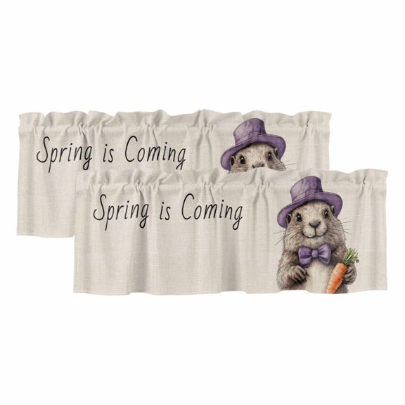 Valances for Windows, Happy Groundhog Day Valance Curtains Blackout Drapes for Kitchen/Bathroom/Cafe, Spring Carrot Funny Cute Animals Rod Pocket Window Toppers Valances 2 Pack Clearance 60''x18''