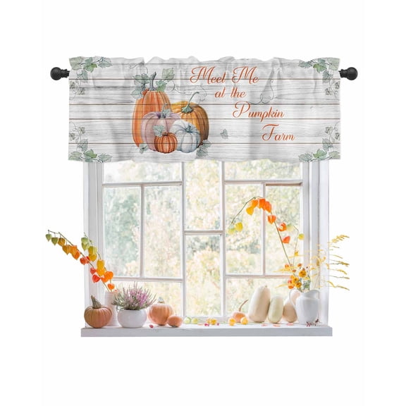 Valances for Windows Happy Thanksgiving Watercolor Pumpkin Wood Texture Rod Pocket Cafe Window Treatments Valance Curtains for Kitchen Bathroom Laundry Basement Windows 60"x14"